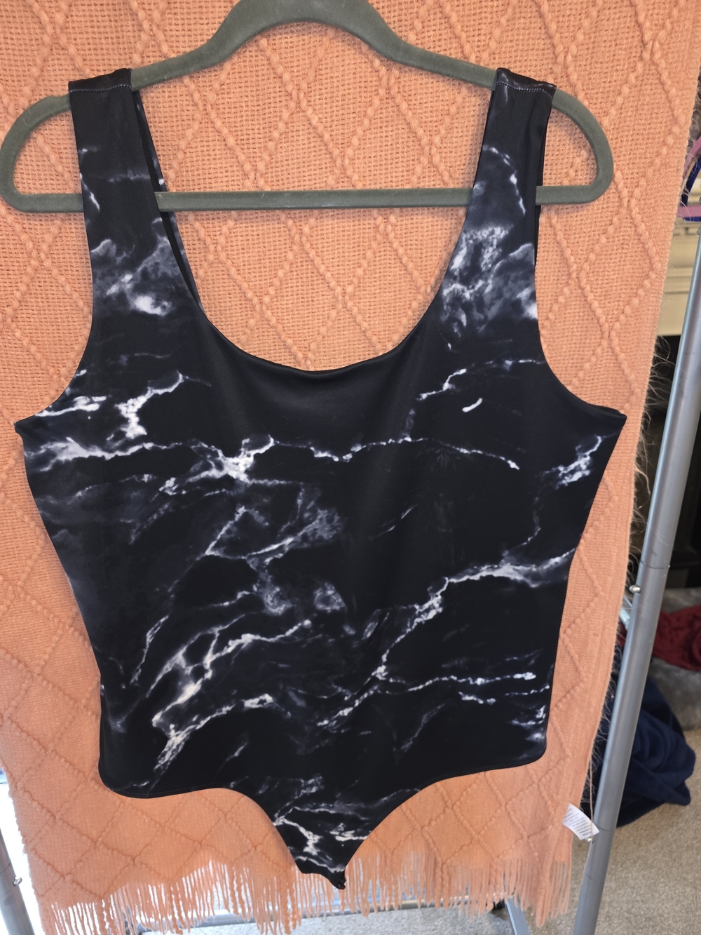 Express Black Marble-Print Body Contour One-Piece
